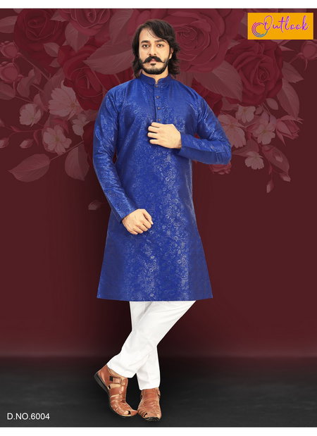 Blue Outluk Vol 6 Exclusive Traditional Wear Art Silk Regal Style Long Kurta Pajama Collection 6004